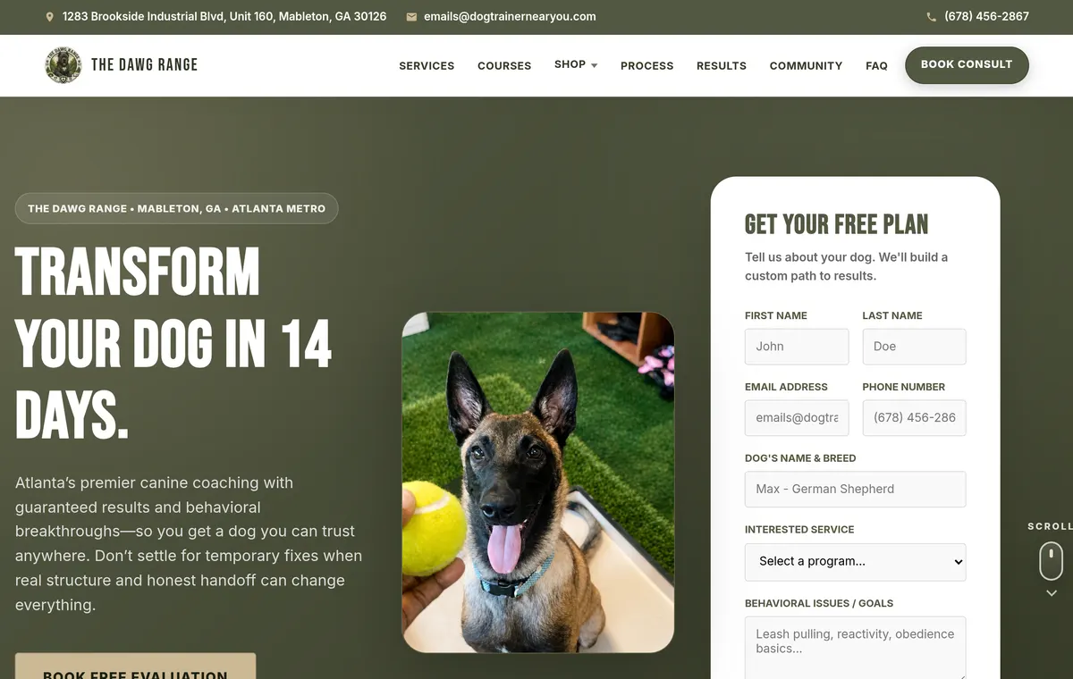 Preview of The Dawg Range dog training website