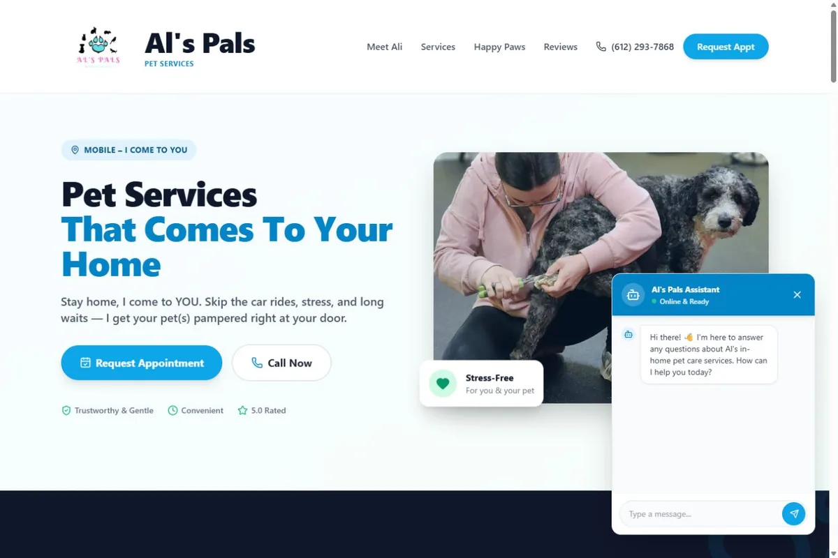 Al’s Pals Pet Care website on desktop