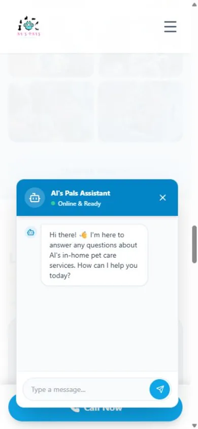 Al’s Pals Pet Care website on mobile