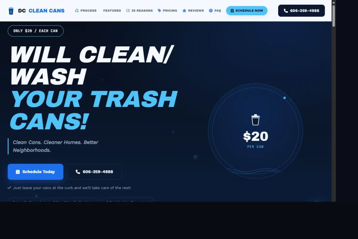 DC Clean Cans website on desktop