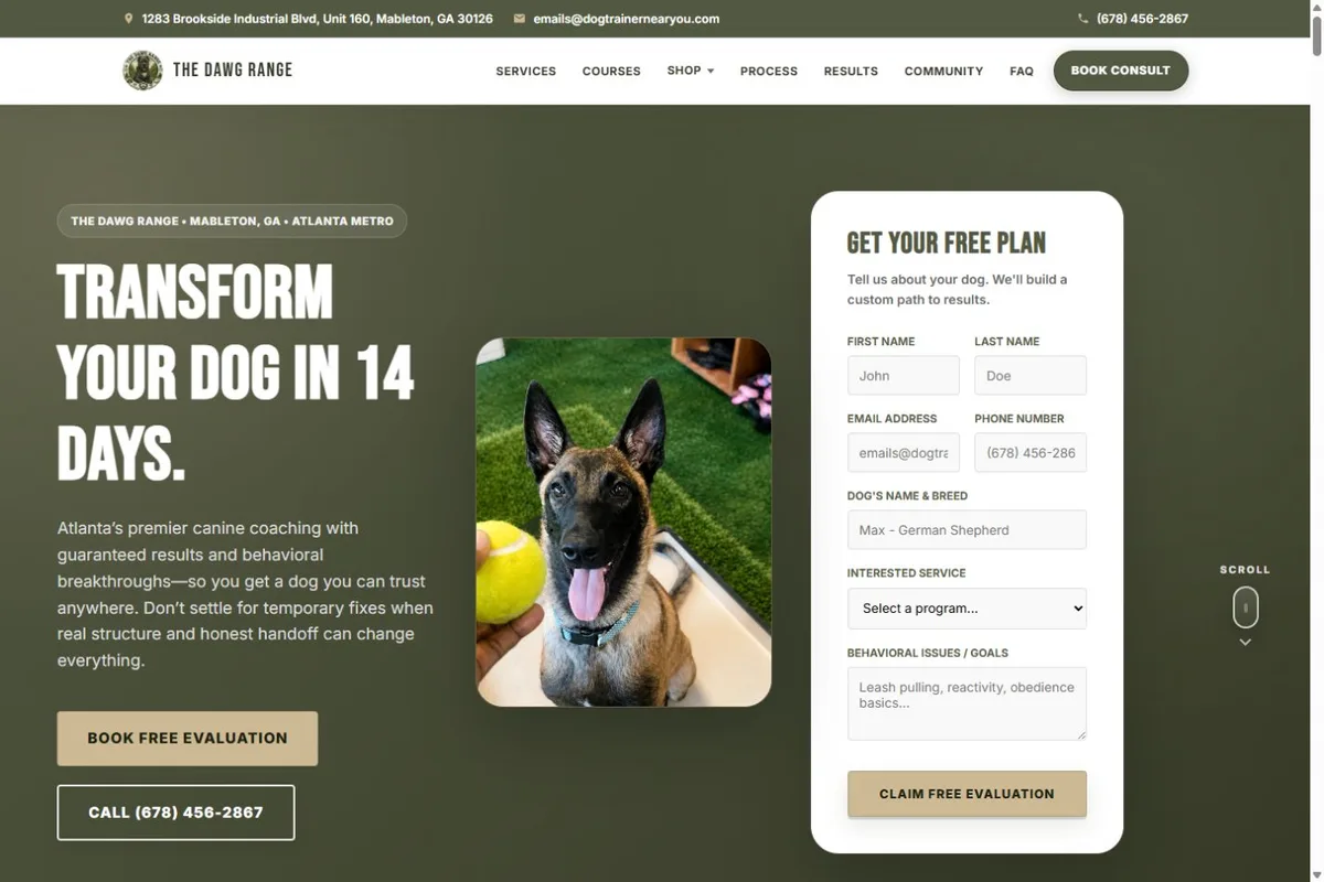 The Dawg Range website on desktop