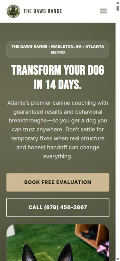 The Dawg Range website on mobile
