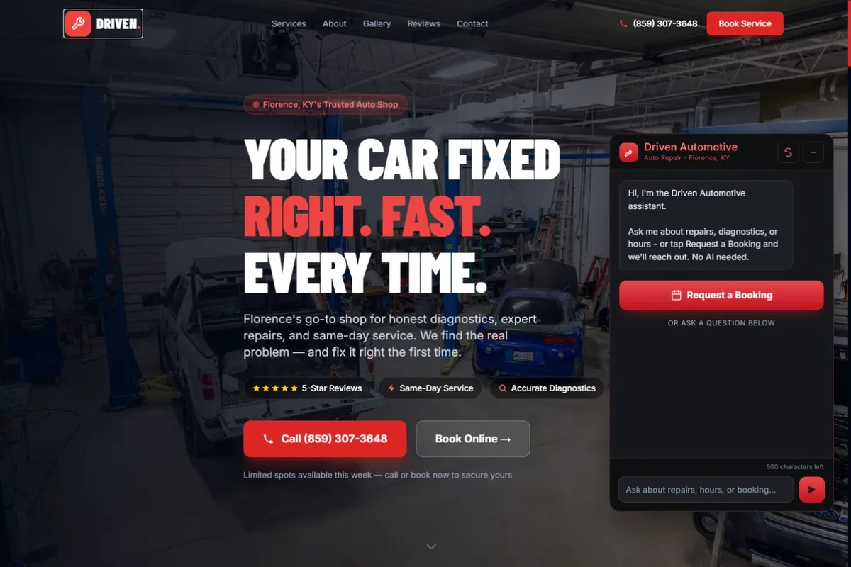 Driven Automotive website on desktop
