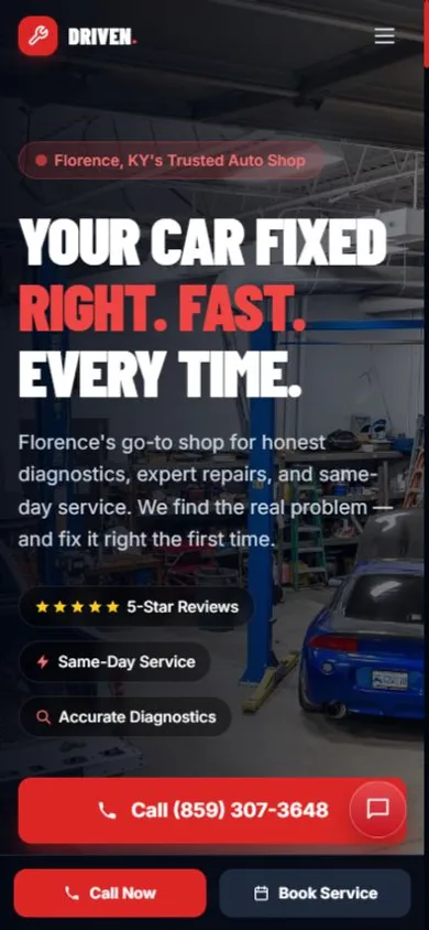 Driven Automotive website on mobile