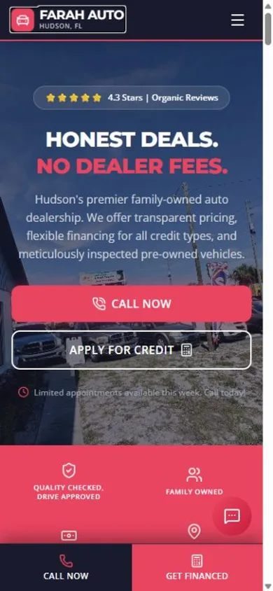 Farah Auto LLC website on mobile