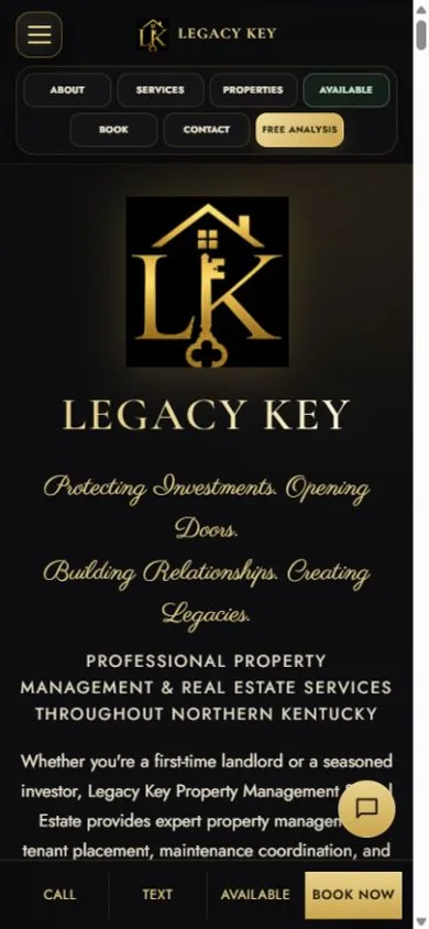 Legacy Key Property Management website on mobile