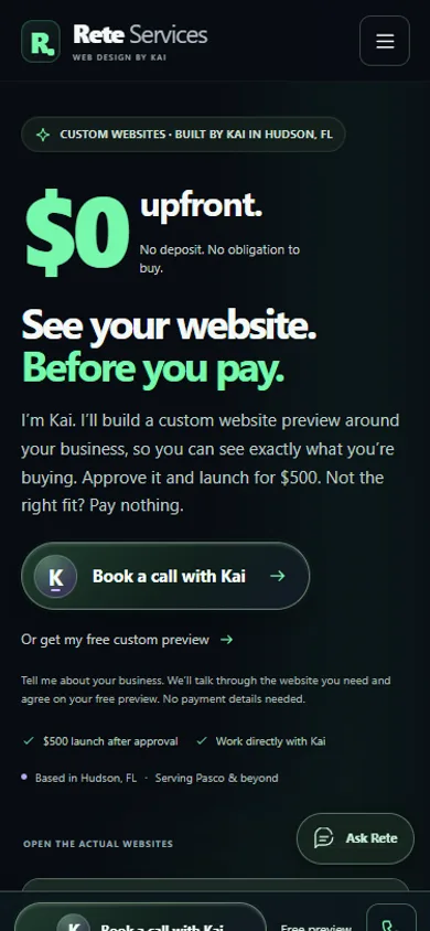 Rete Services website on mobile