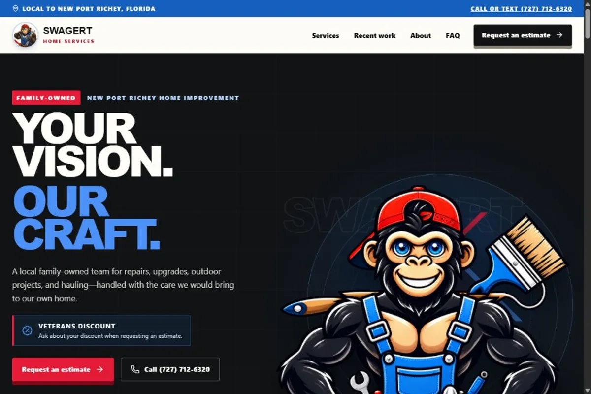 Swagert Home Services website on desktop