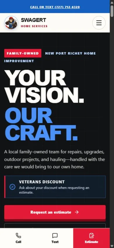 Swagert Home Services website on mobile